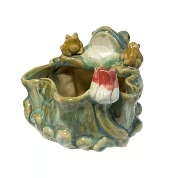 Green Glazed Frog Planter Pot - Picture 2 of 14